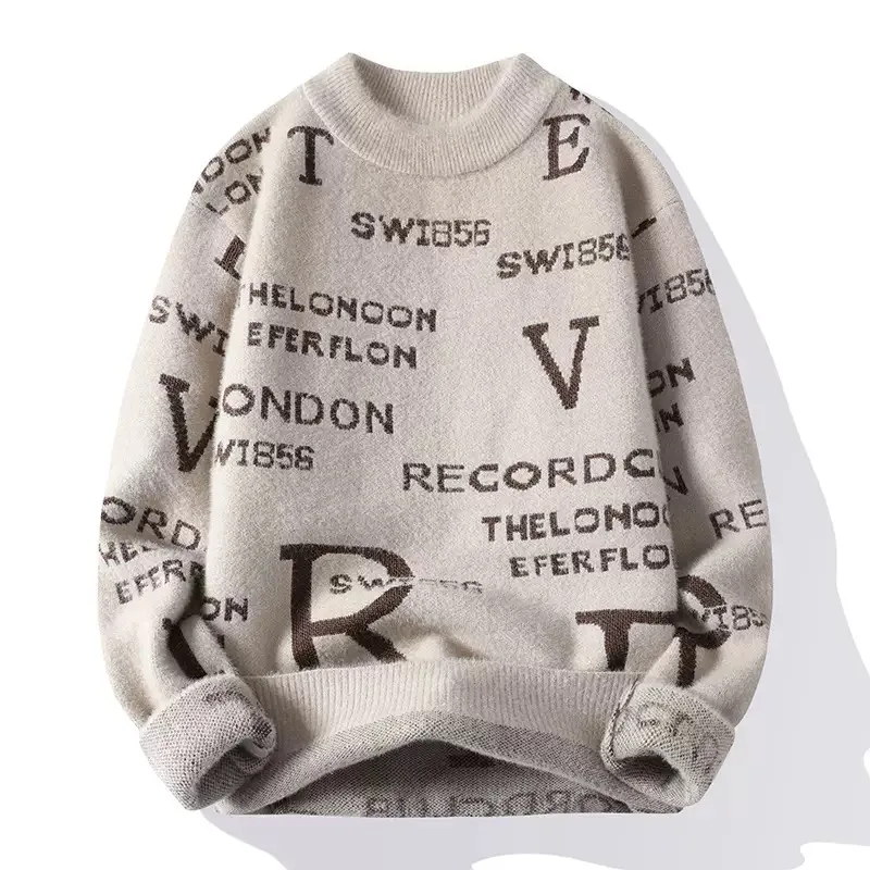 Autumn/winter New Fashion Trend Printed Thickened Warm Knitted Sweater Men's Loose Sports Large Size High Quality Sweater M-4XL