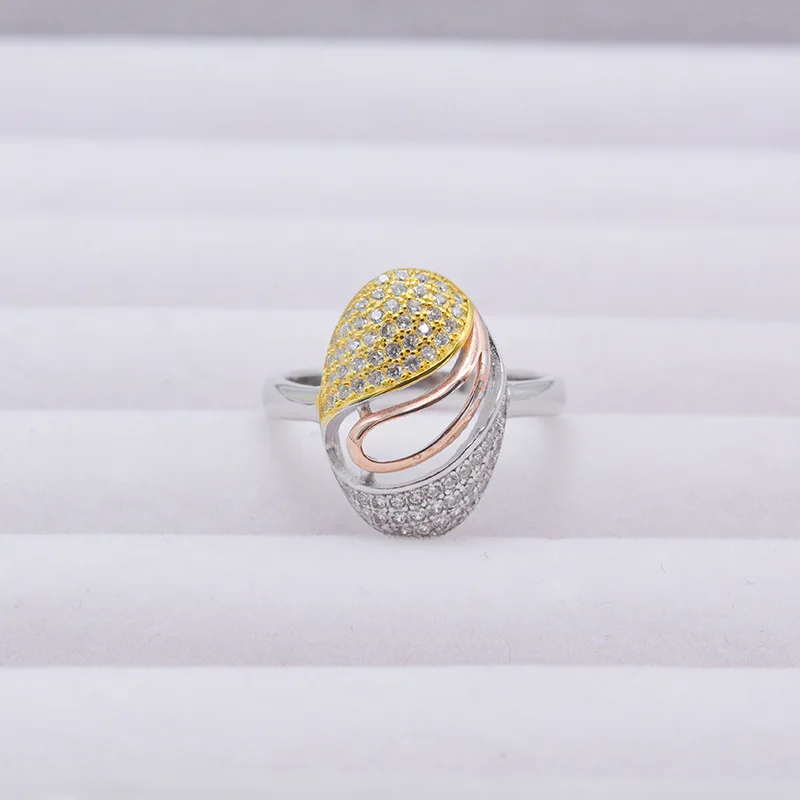 Factory New Product Pure 925 Silver Egg Shape Women's Ring with Shining Golden and Silver Color Simple but Vintage Style