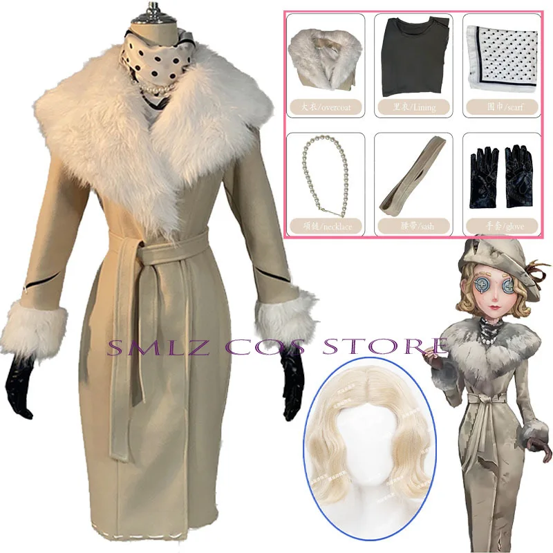 

Evelyn Mora Cosplay Game Identity ⅤMs. Farrow Cosplay Costume Woman Coat Scarf Necklace Gloves Outfit Set for Women Clothing