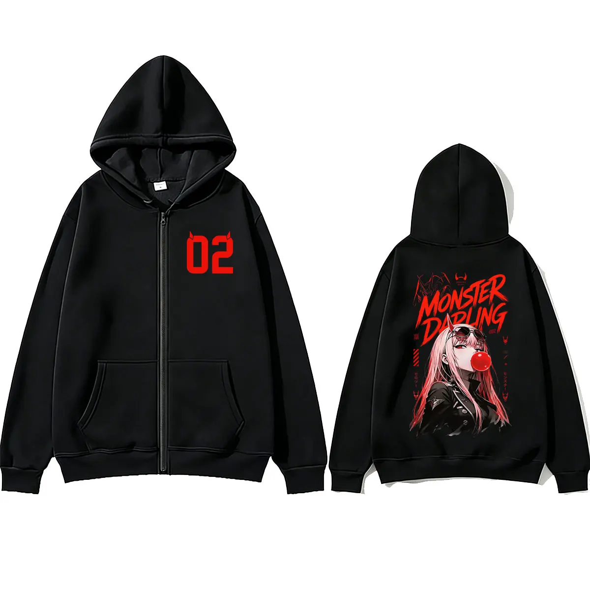 Anime Darling in The Franxx Zero Two Zipper Hoodie Men Women Retro Manga Oversized Streetwear Male Fashion Casual Zip Up Jacket