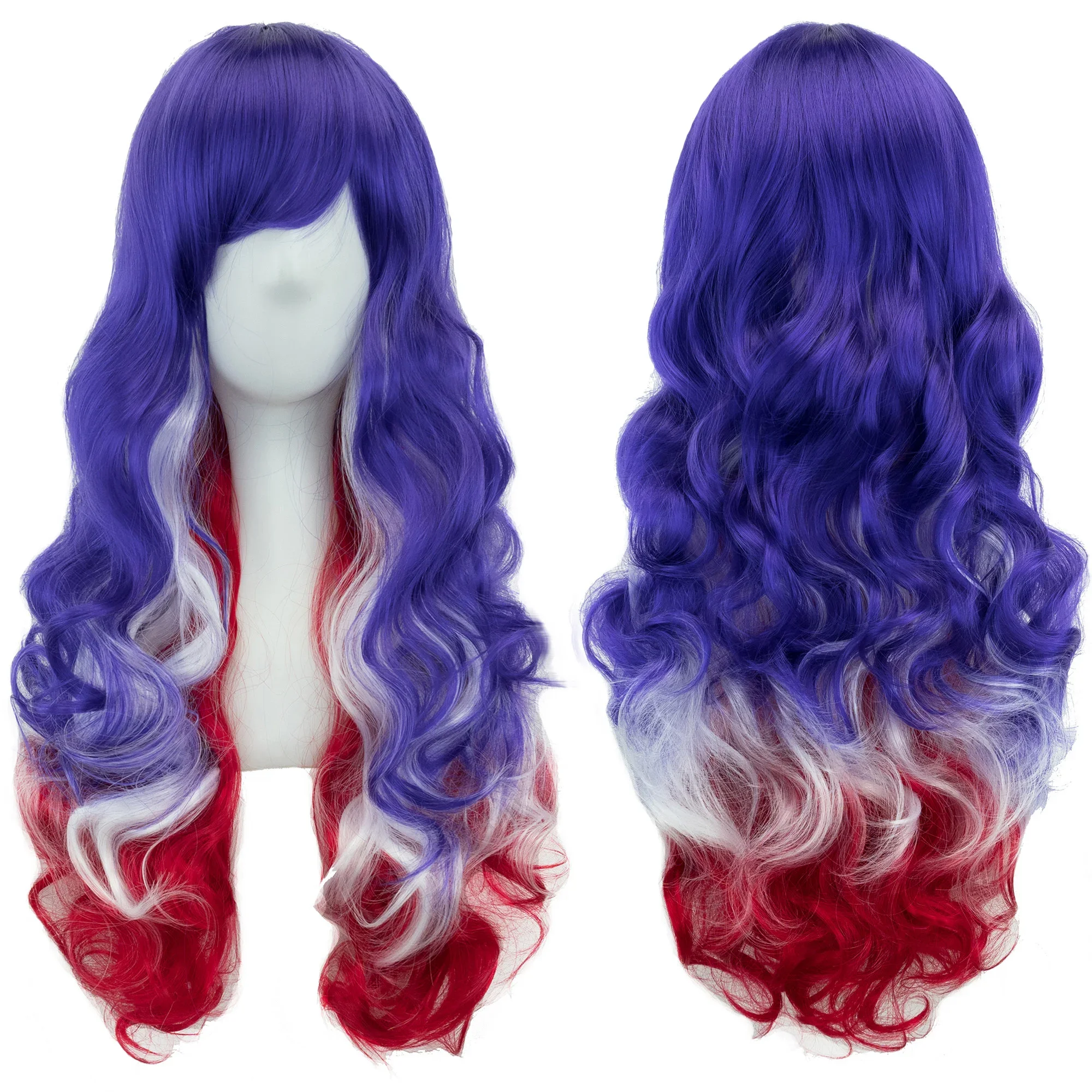 

Long Blue White Red Ombre Wavy Hair Cosplay Wigs with Bangs Halloween Costume Wig for Women