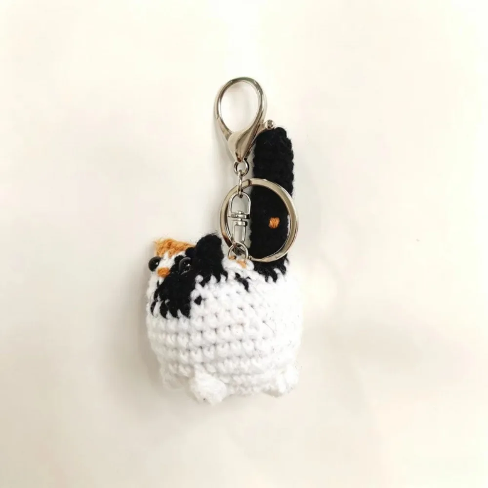 Finished Handmade Crochet Kitten Keyring DIY Crafts Mini Cat Pendant Handwoven Multi-color Hand Cat Keychain Backpack Decor