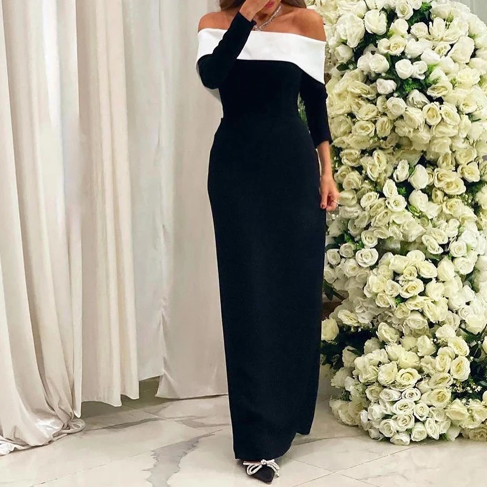 

Customized Classic Off the Shoulder Long Sleeves Evening Dresses Graceful Straight Jersey Pleats Party Gowns vestidos de fiesta