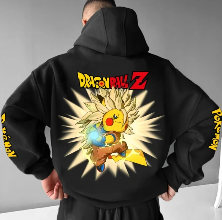 

Dragon Ball z x Pikachu совместный мужской свитер с капюшоном уличная анимация модный осенне-зимний повседневный свободный хлопковый свитер