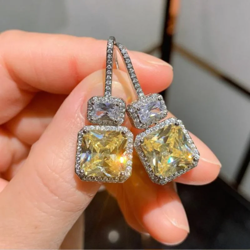 CAOSHI Trendy Lady Bright Yellow Crystal Earrings for Wedding Party Temperament Female Anniversary Gift Fashion Aesthetic Gift