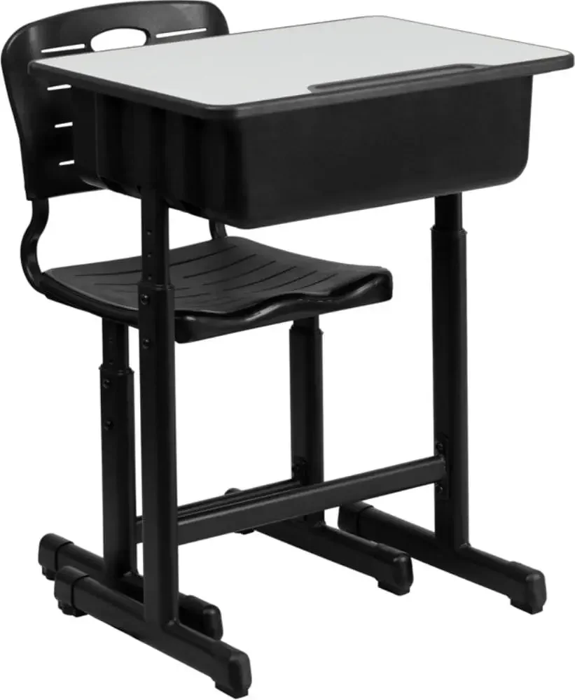 Adjustable Student Desk and Chair Set for Classrooms or Remote Learning, Adjustable School Desk with Chair and Book Box, Gray/Bl