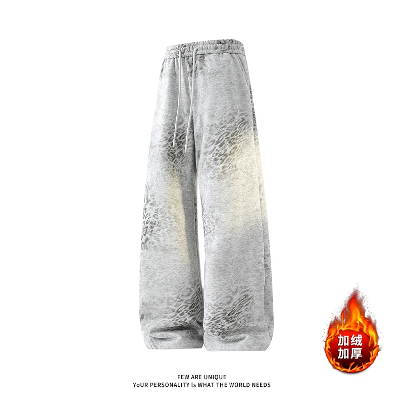 ليوبارد طباعة السراويل رجل موضة سراويل شتوية الرجال سميكة الصوف سراويل تقليدية watm فضفاضة السراويل الرياضية في الهواء الطلق الرجال ساق مستقيمة #3
