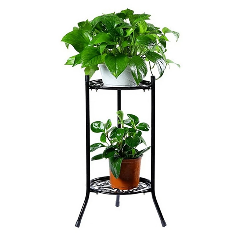 2X Two-Layer Elegant Metal Plant Stand Shelf Potted Plant Holder Modern Tall Plant Pot Stands For Indoor Outdoor Decor B