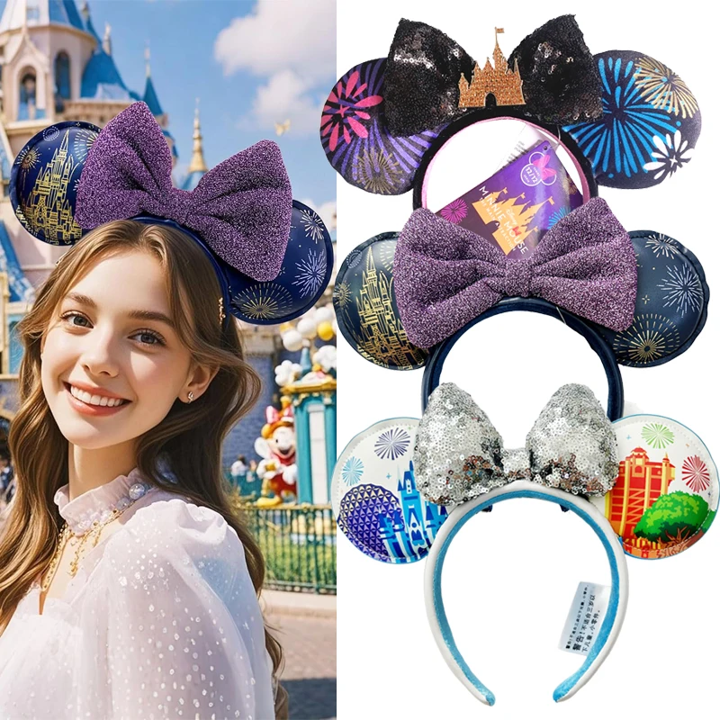 

Disney Minnie Mouse Ear Headband For Adults/Child Disneyland Cartoon Castle Christmas Hallowen Festival Party Hair Accessies