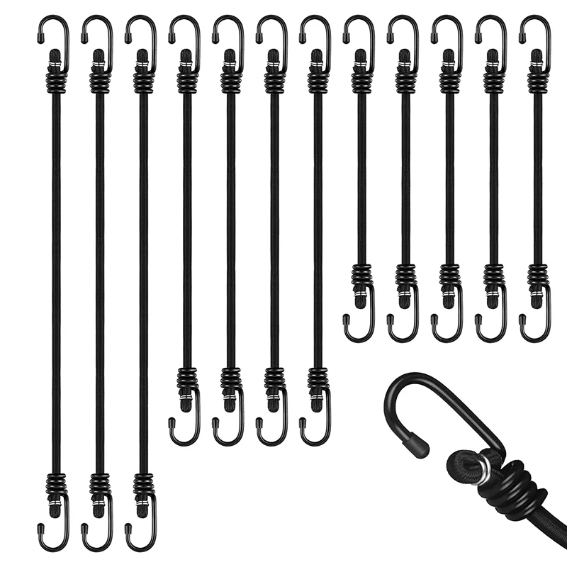 

12 PCS Bungee Cords Bungee Straps With Hooks 24, 32, 40 Inches With Reliable Metal Hooks Multi Purpose Elastic Bungee Straps