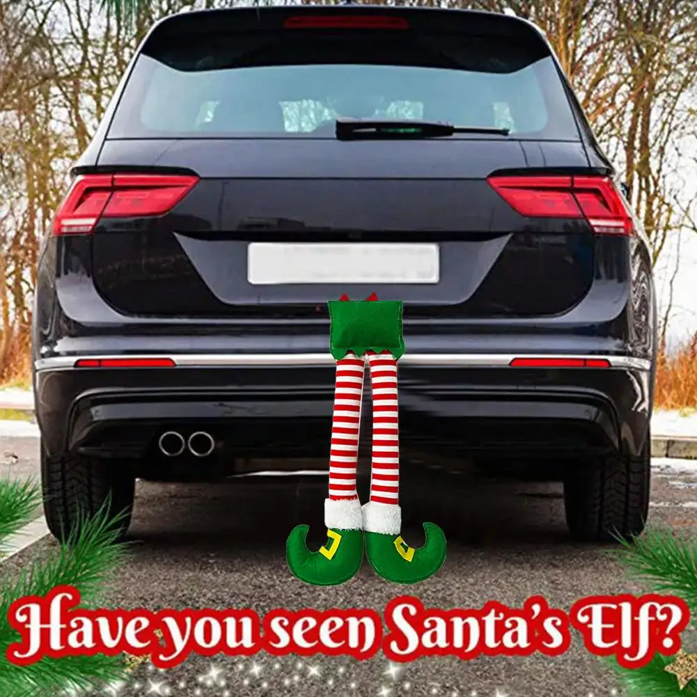 Elf Leg for Car Trunk - Christmas Car Decoration, Rear Side Window Decor, Santa Claus Feet, Red Elf Boots Sticking Out of Trunk