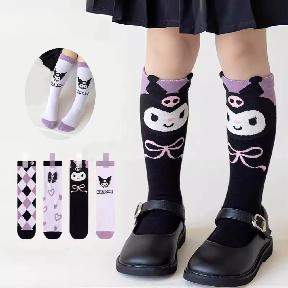 MINISO Kuromi Girls Socks Sanrio Kawaii Little Witch Stockings Purple Combed Women's Exquisite Soft Cotton Mid-tube Socks