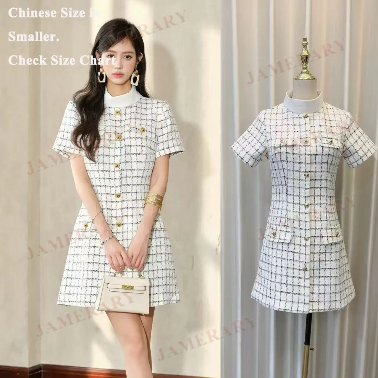 

Осенние клетчатые твидовые короткие платья, женское однобортное мини-платье с карманами и рукавами для дня рождения, элегантное милое платье