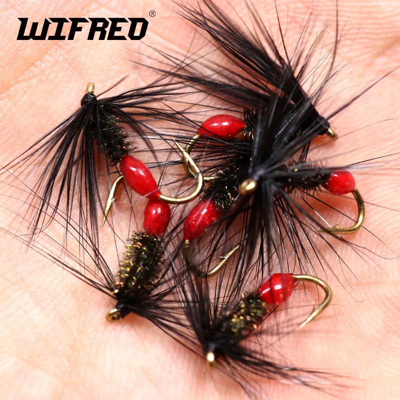 Wifreo 6pcs #12 Red Ant Trout Flies Fly Bass Pike Salmon Steel Head Trout Brown Hackle Red Butt Flying Ant Wet Fly