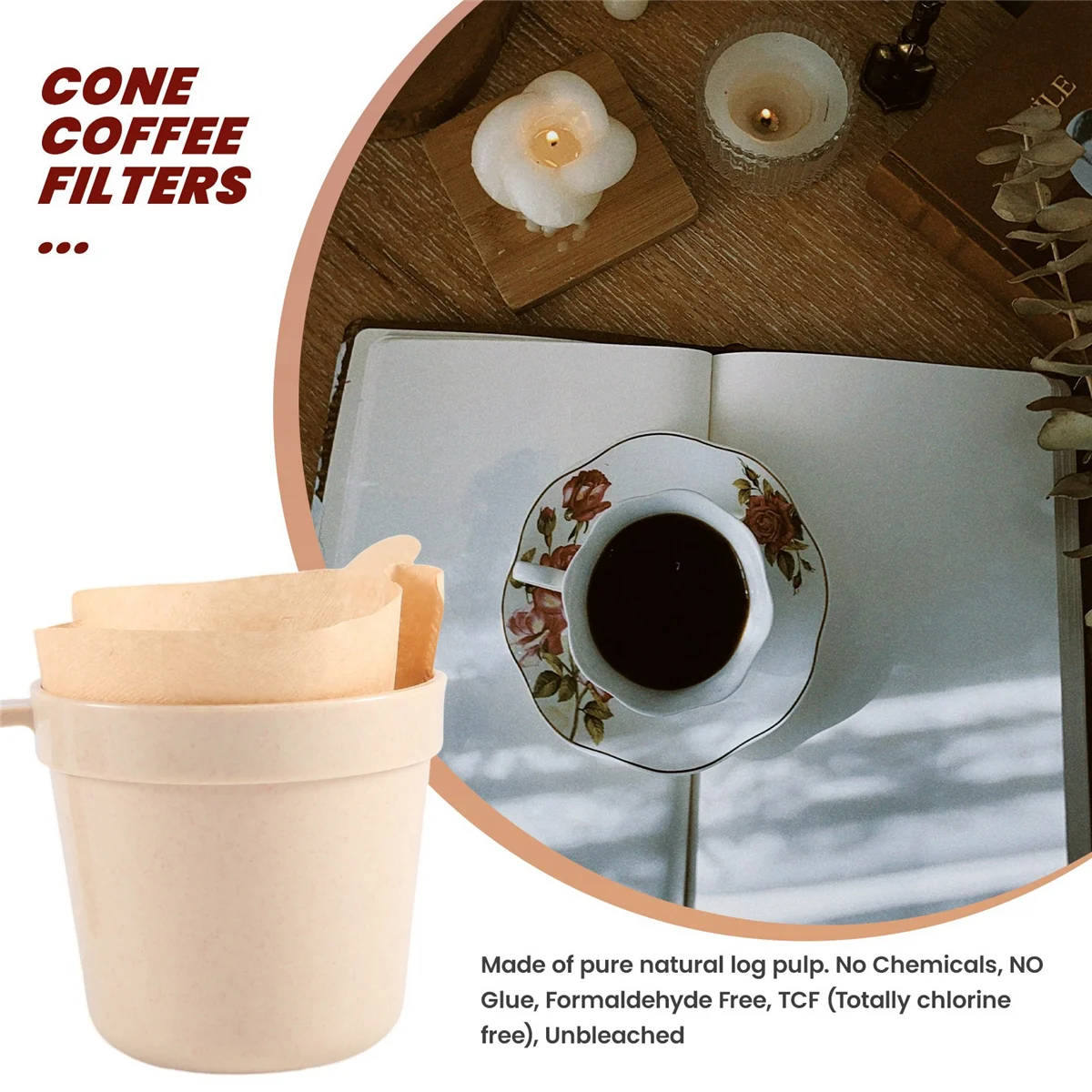 4 Cone Coffee Filter, Unbleached Natural Paper, No Blowout, Disposable for Pour over and Drip Coffee Maker, 200 Pcs