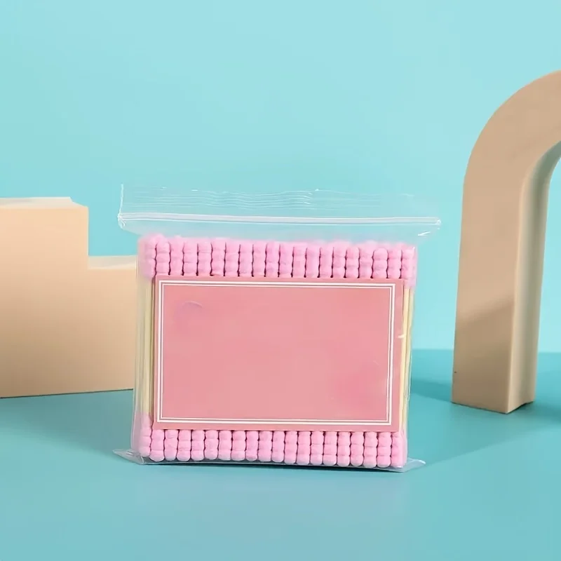 100 Sticks Per Box Pink Double-ended Cotton Swabs, Makeup Remover Sticks for Women, Nose Ear Cleaning Stick (Not for Babies)