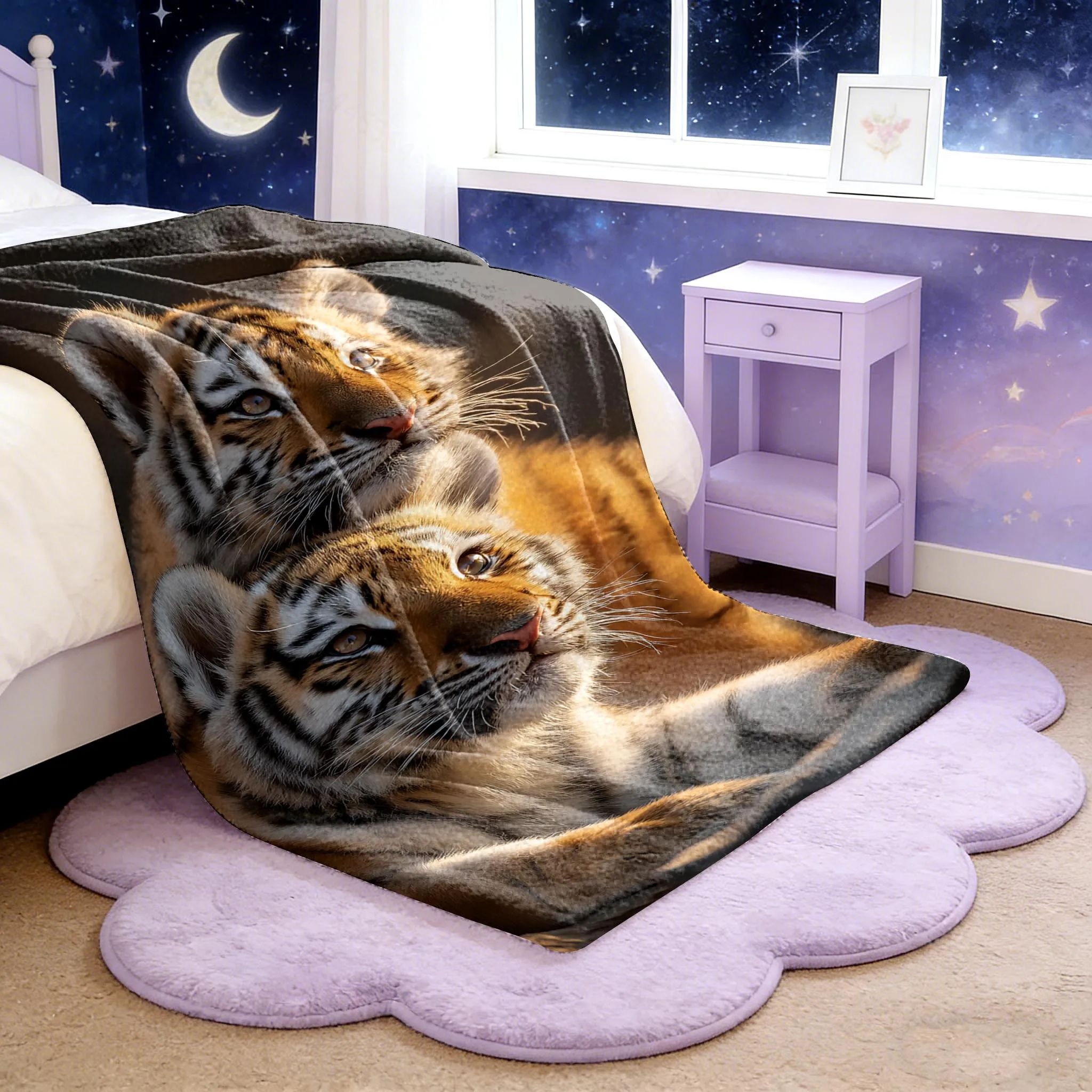1pc Flannel Blanket, Yellow 2D Printed Tiger Animal Throw, Camping Blanket Birthday/Holiday Gift, Versatile for Sofa/Bed/Camping