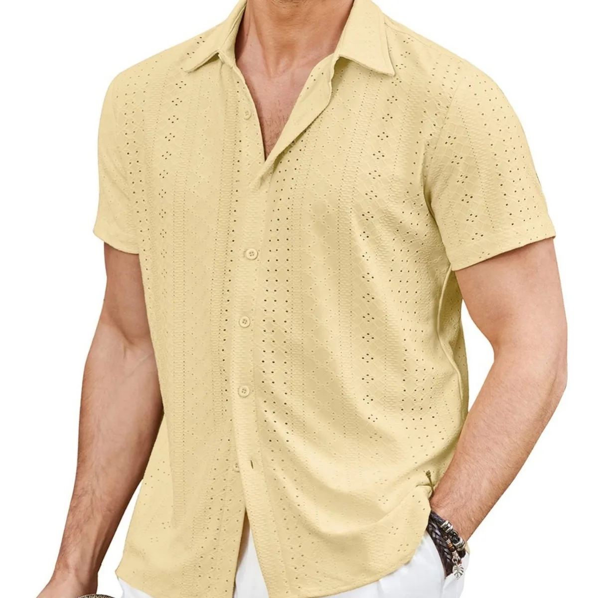 Men's Beach Shirt Short Sleeve Casual Vacation Shirt Summer Top