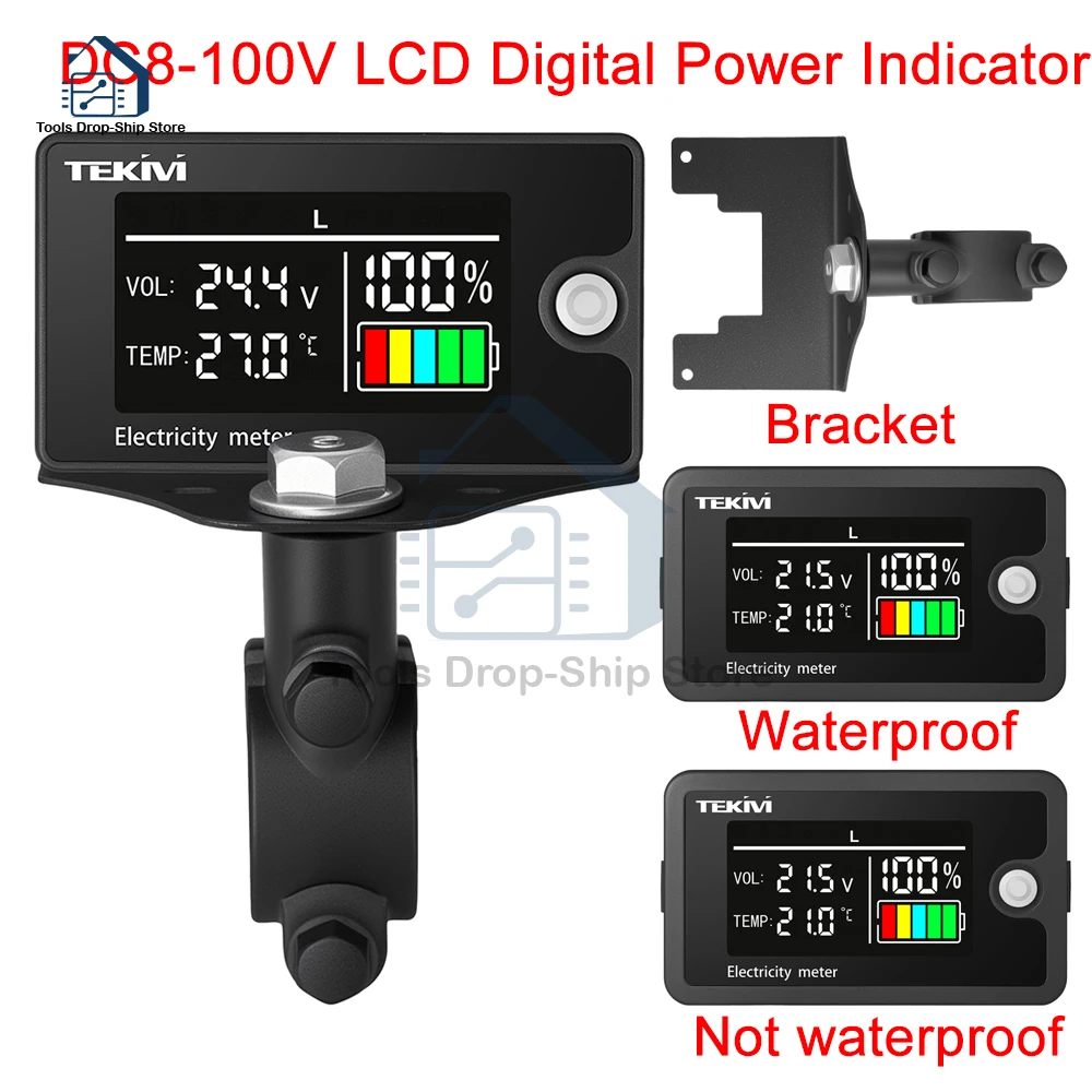 DC8-100V Digital Battery Capacity Indicator Voltmeter LCD LiFePO4 lead-acid Lithium Battery Tester Meter with Temperature Displa