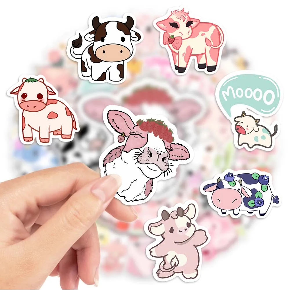 Cute Cartoon różowa krowa naklejki zwierząt DIY zabawki dla dzieci prezent dekoracyjna naklejka na album do scrapbookingu laptop telefon butelka na bagaż wodoodporna — zdjęcie 4