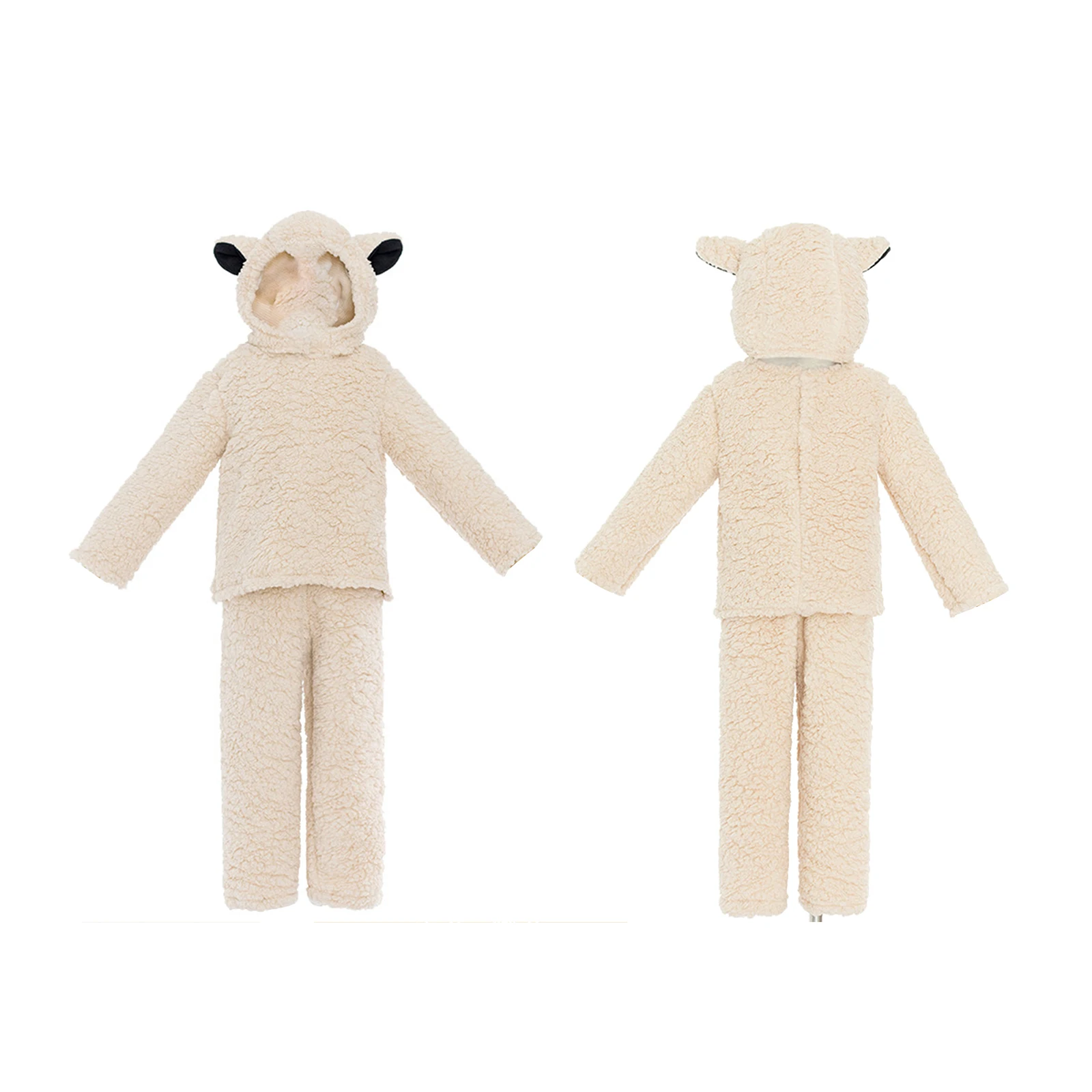 Little Boy Girl Halloween Sheep Costume Fuzzy Long Sleeved Round Neck Tops + Hat + Gloves + Socks + Pants