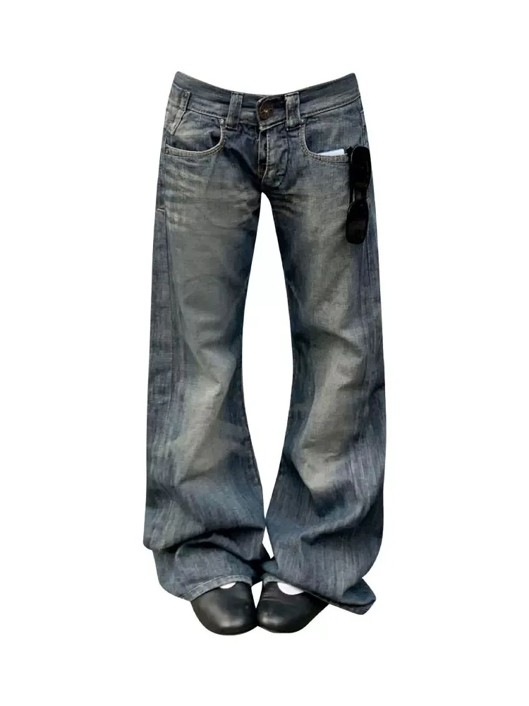 

WCFCX STUDIO женские джинсовые брюки с низкой посадкой, винтажные простые мешковатые широкие джинсы Y2K, ковбойские уличные брюки в стиле Харадзюку