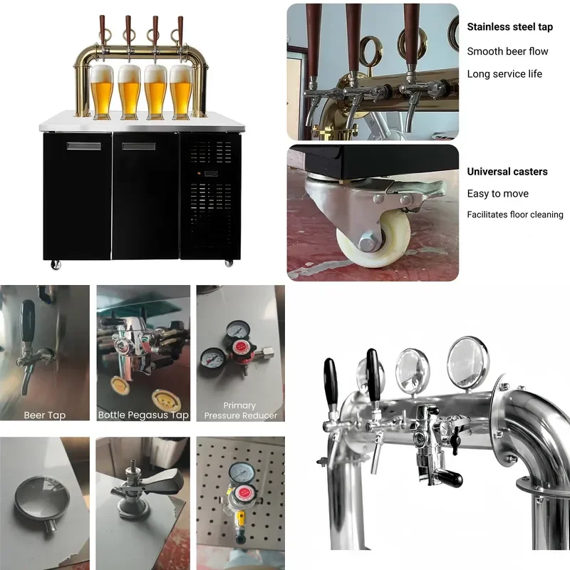 Professional Commercial 4 Way Tap Draft Beer Dispenser Stainless Steel Air Cooled Brewer for Bars and Clubs