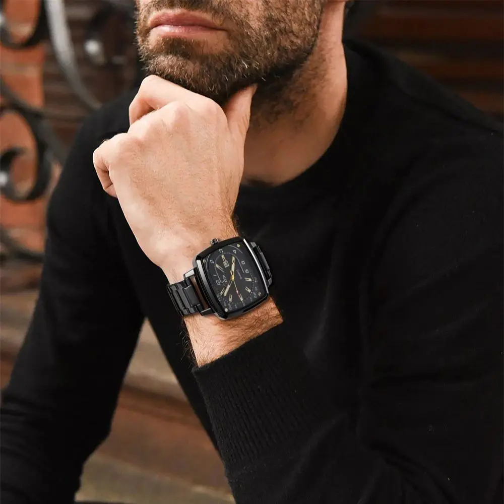 KETTA New Leisure Business Watches For Man Night Light Calendar Function Square Dial Waterproof Men's Quartz Watch reloj hombre