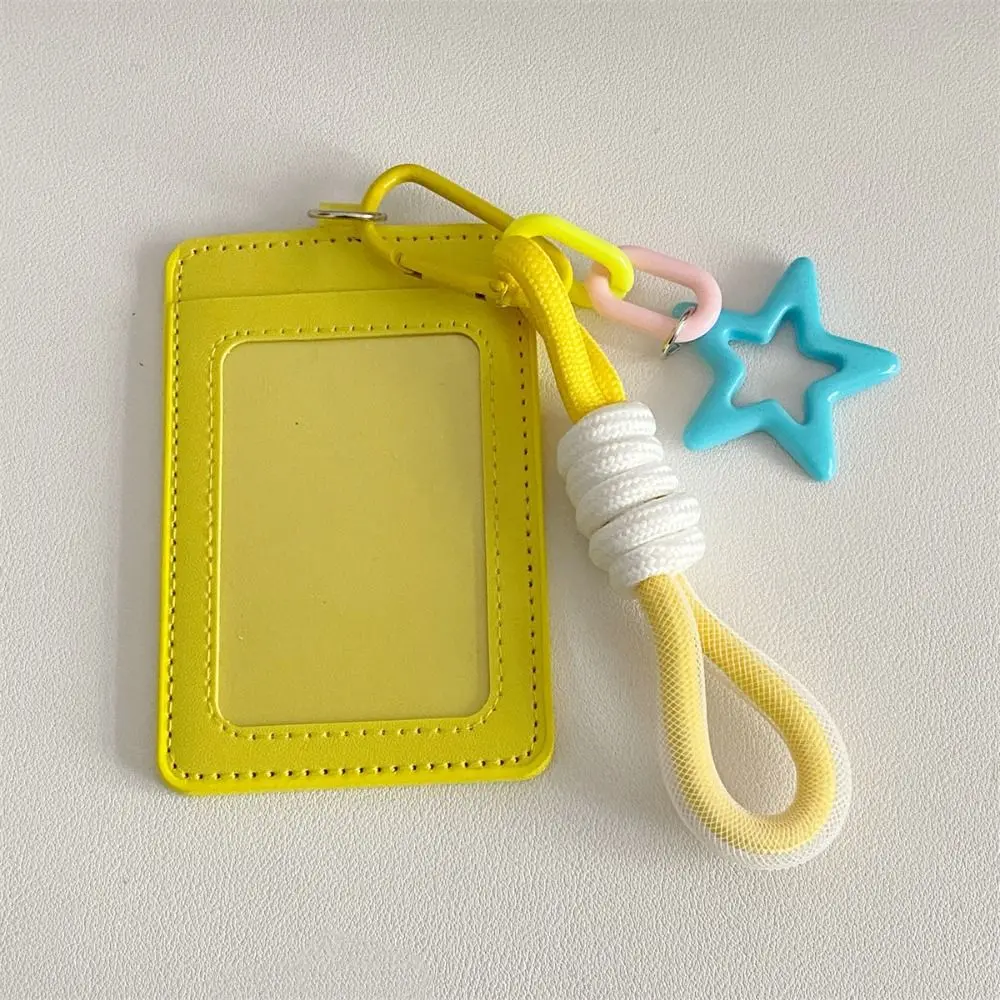 New Cute PU Leather Card Sleeve Waterproof Candy Color Bus Card Storage Bag 3 Inch Photo Card Holder Ins Woven Rope Keychain