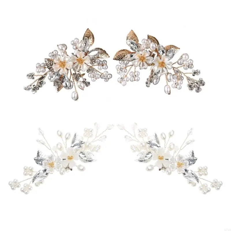 X7XB Bridal Wedding for Rhinestone Crystal Flower Shoe Buckle Clips Elegant