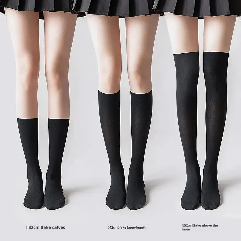 White Spliced Summer Thin Women's Stockings Long Tube Fake Leggings Over Knee High Tube Base Socks JK Black Sexy Stockings