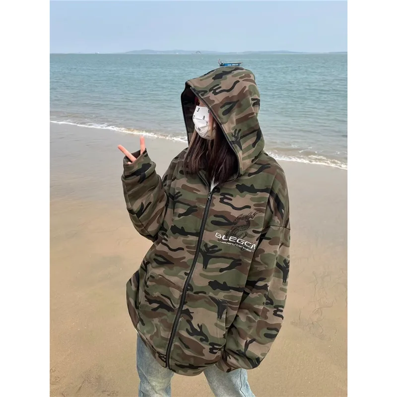 

Autumn New American Style Rush Camouflage Coat Thin Men and Women All-Match Niche Cardigan Sweater Fashion Outwear Loose