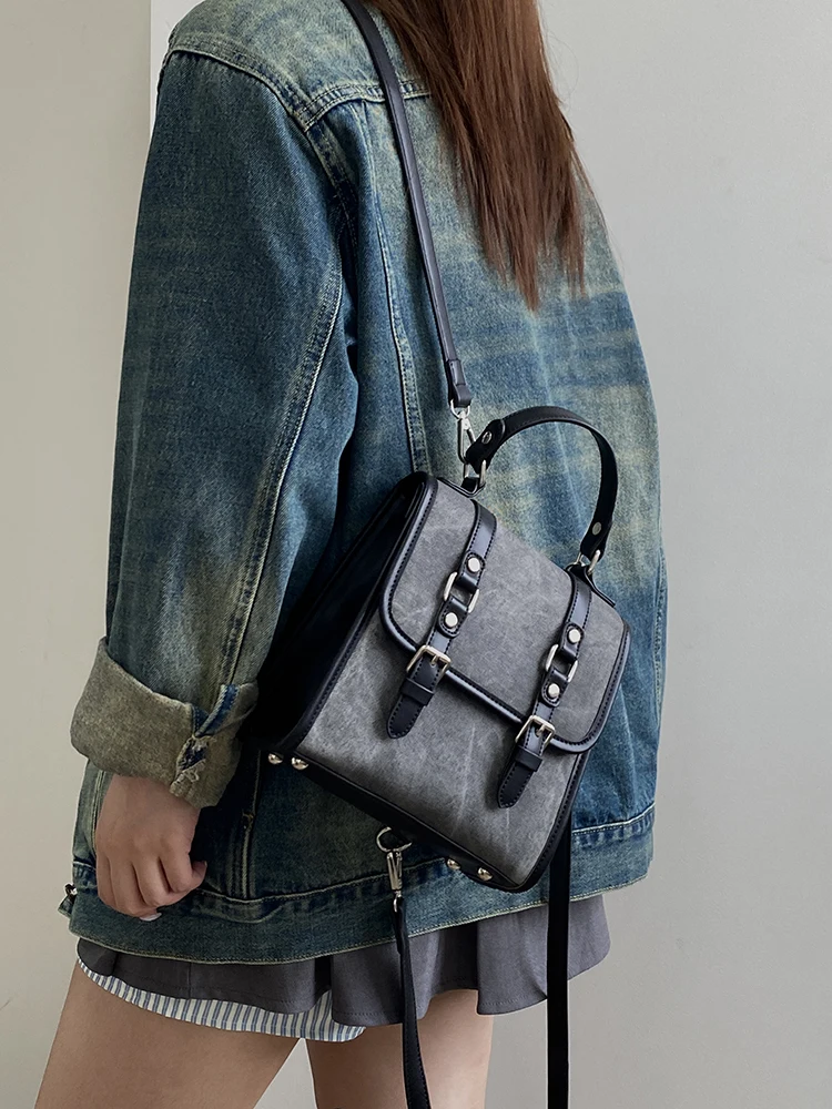 

Рюкзак для девочек, черно-серая модная стильная сумка, универсальные универсальные сумки из жесткой кожи квадратной формы для женщин, новинка 2023 года