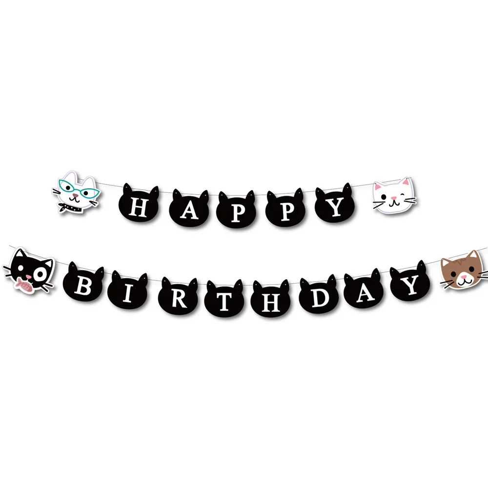 Kitten Lover Birthday Decors Cat Banner Real Kitten Foil Balloons Paw Print Paper Plates for Little Cat Birthday Party Supplies