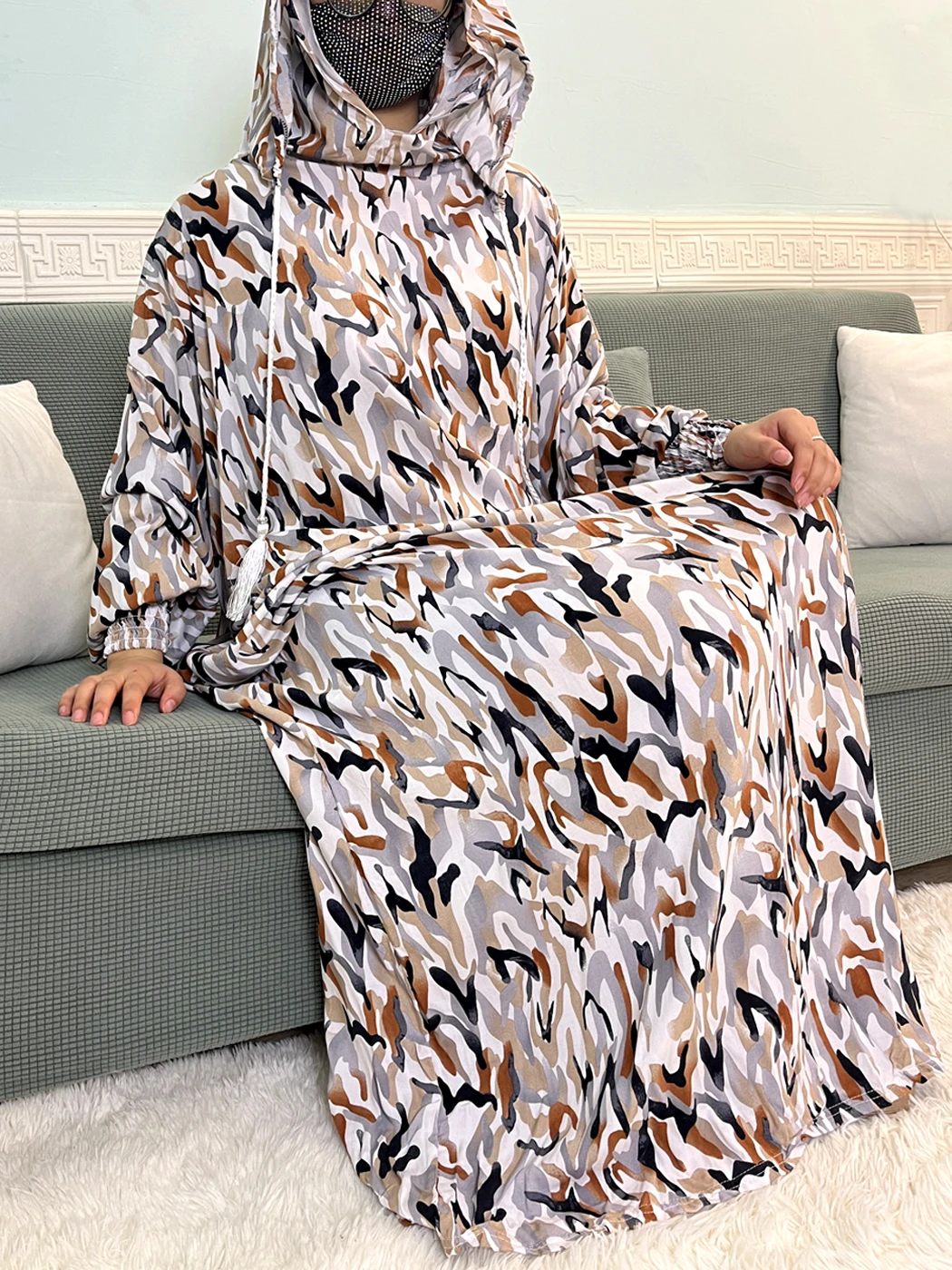 Manto de Oração Muçulmano para Mulheres, Ramadã, Algodão, Impresso, Solto, Manga Comprida, Dupla Camada, Encapuzado, Conjuntos de Abayas, 2021