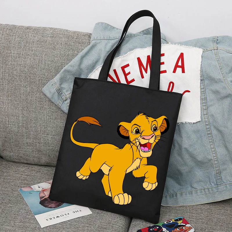 Disney The Lion King Simba Cartoon Large Capacity Canvas Shoulder Bag Women's Casual Tote Kids Student Handbag Shopping Bags