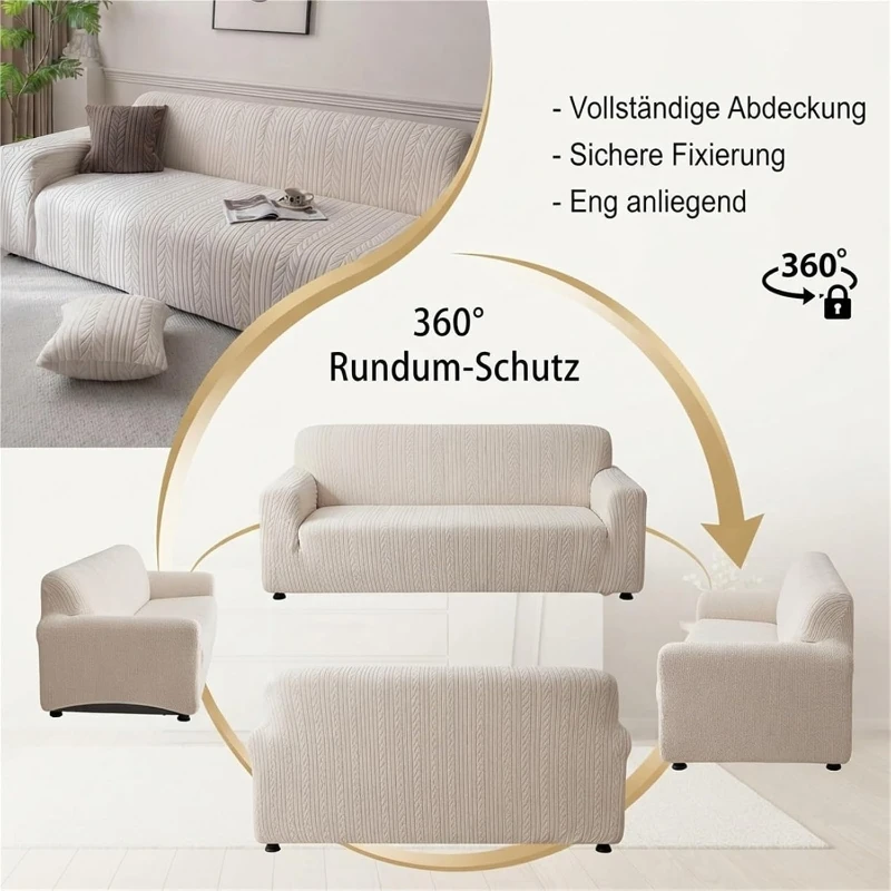 360° Stretch Jacquard Sofa Slipcover Solid Pet Friendly Couch Protector Anti-Scratch Stain Resistant Elastic Furniture Cover