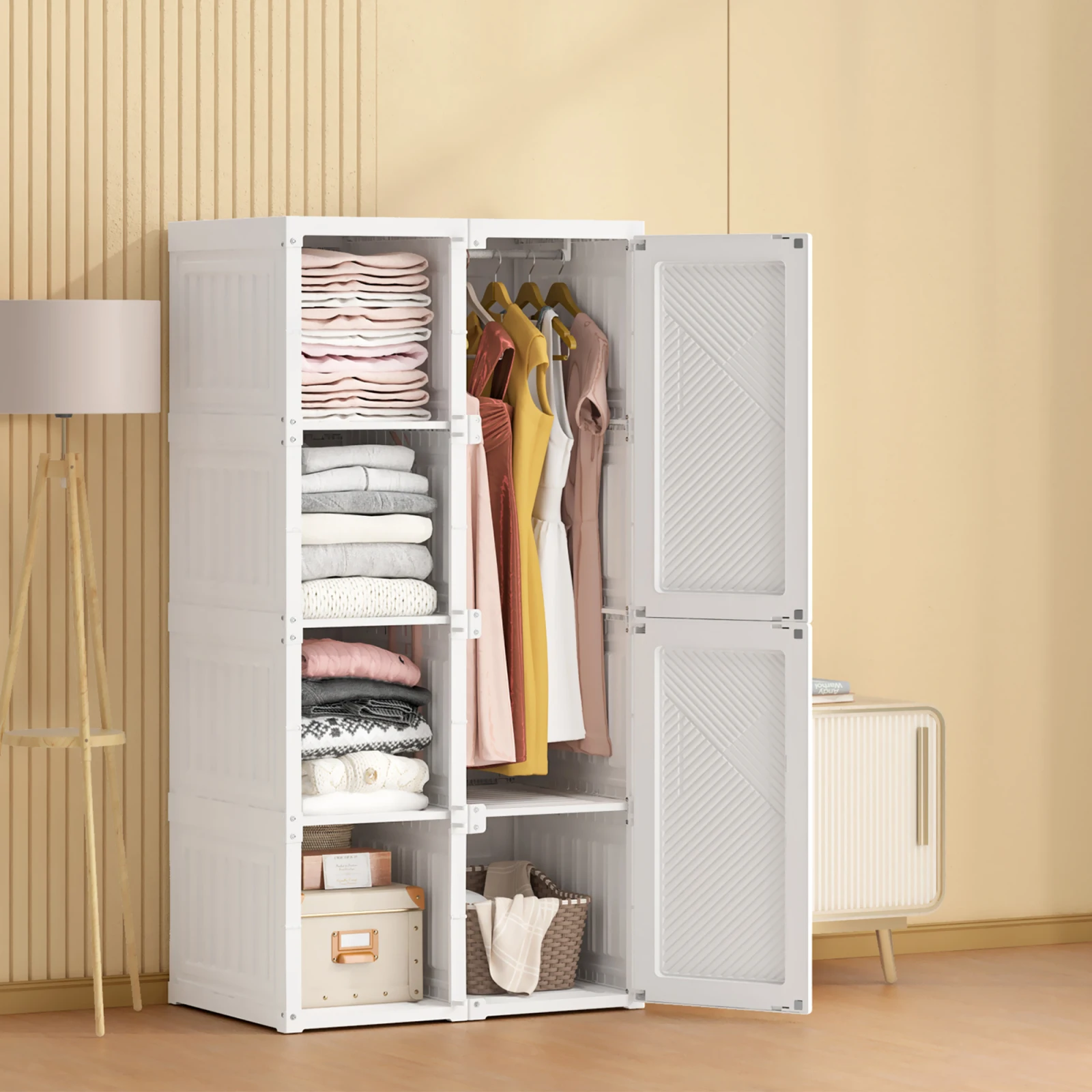 White Wardrobe,Portable Wardrobe Closets Bedroom Armoire,Closet Storage Organizer for Living Room Bedroom,69 x50 x136cm,5 grids