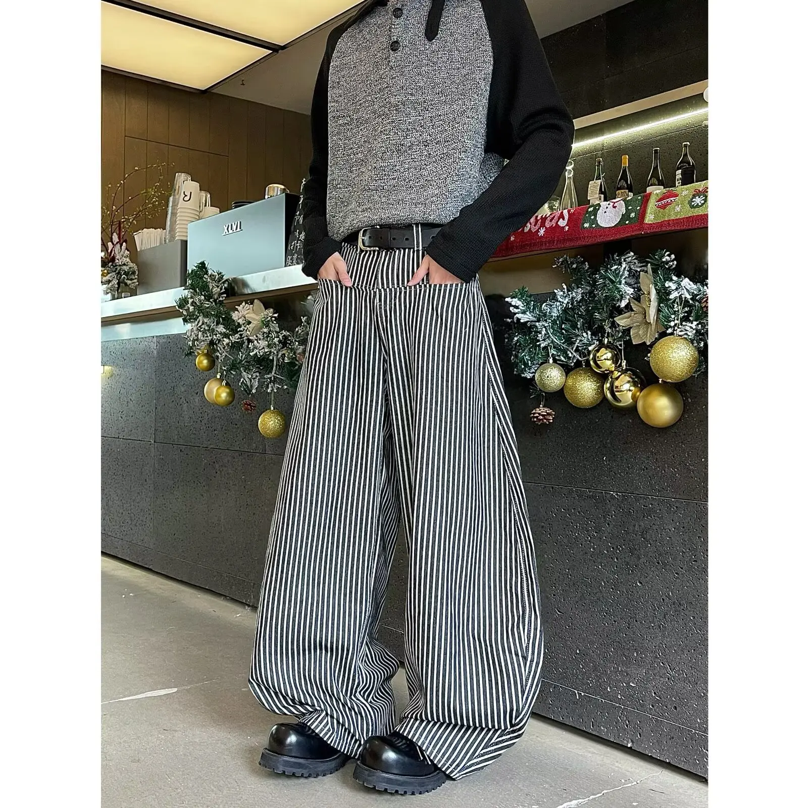 

Мужские повседневные брюки в полоску с широкими штанинами, осенне-зимние, больших размеров, удобные, модные, в американском стиле, из полиэфирного волокна, прямого кроя