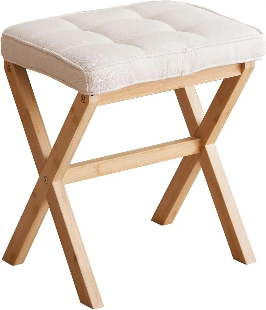 

Vanity Chair, Foot Rest Stool With Wood X Legs, Square Linen Makeup Stool With Wood X Legs, Small Ottoman Stool Chair For