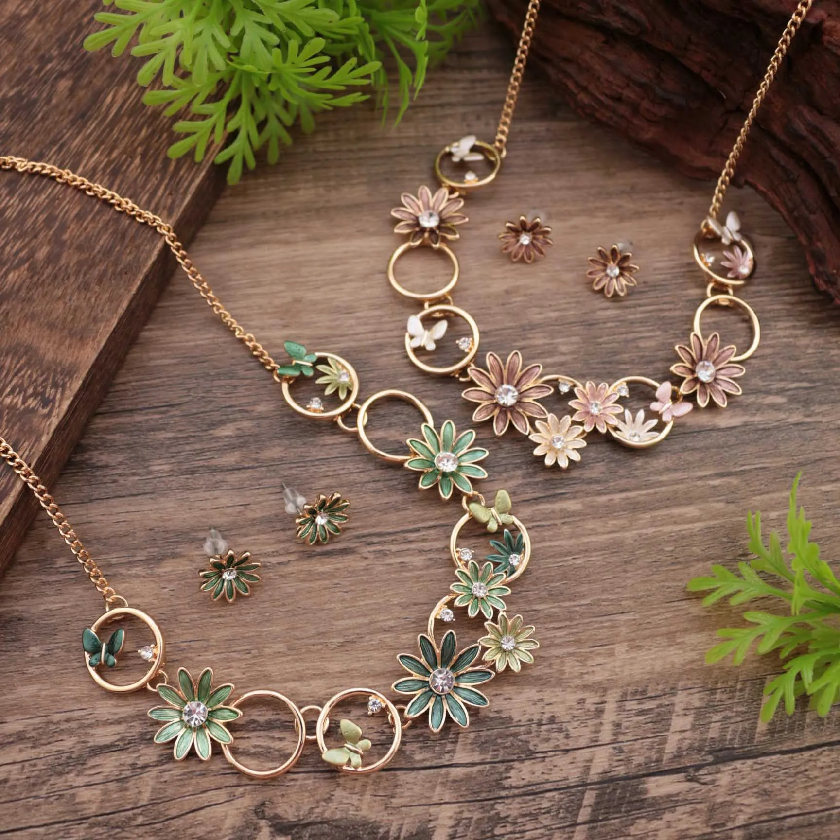Handmade Glaze Jewelry Set for Women Trendy Clavicle Chain Flower Contrast Color Necklace Earrings Sets Jewelry Accessories Gift