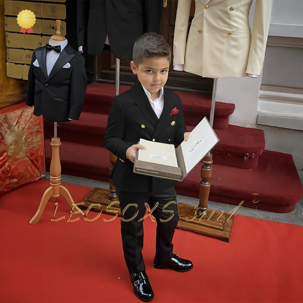 Boy's Double-Breasted Suit and Trousers Set, Suitable for Ages 3-16, Customized Tailcoat Ensemble for Wedding Formalwear