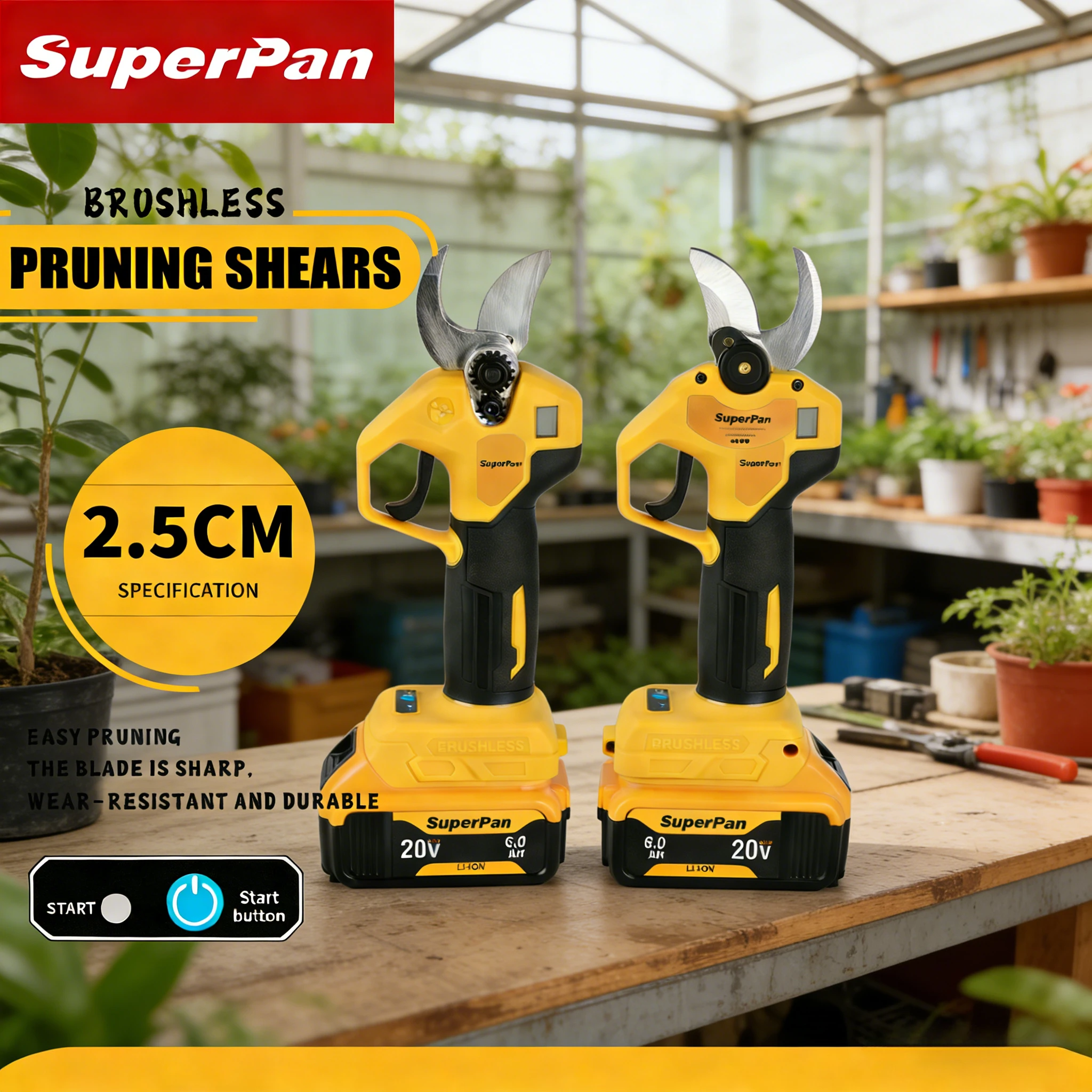 

SuperPan Rechargeable Pruning Shears, SK5 Carbon Steel & 120 Cuts/Min, for Bamboo & Florist Trimming for dewalt 20V battery pin