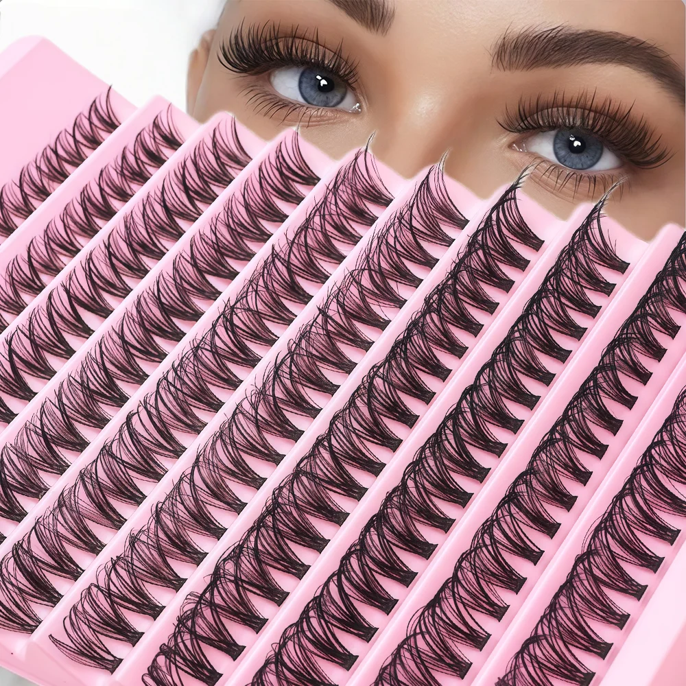 Ciglia a grappolo da 200 pezzi - 10 file di grappole per ciglia voluminose per occhi drammatici, versione adatta ai principianti