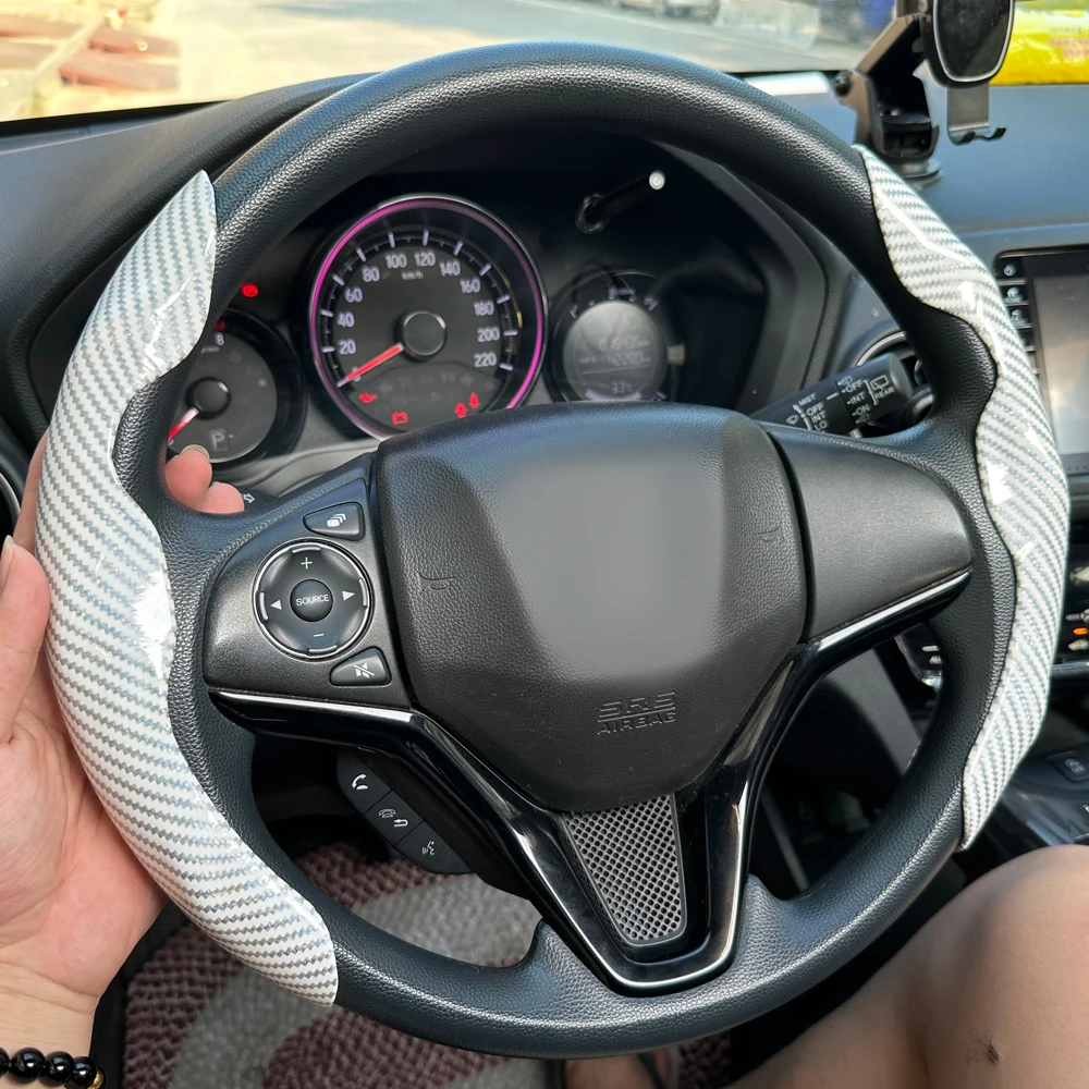 38 cm Auto Lenkrad Abdeckungen Booster Micro Faser Leder Auto Innen Dekorative Zubehör Universal Carbon Faser Aussehen – Detail 6