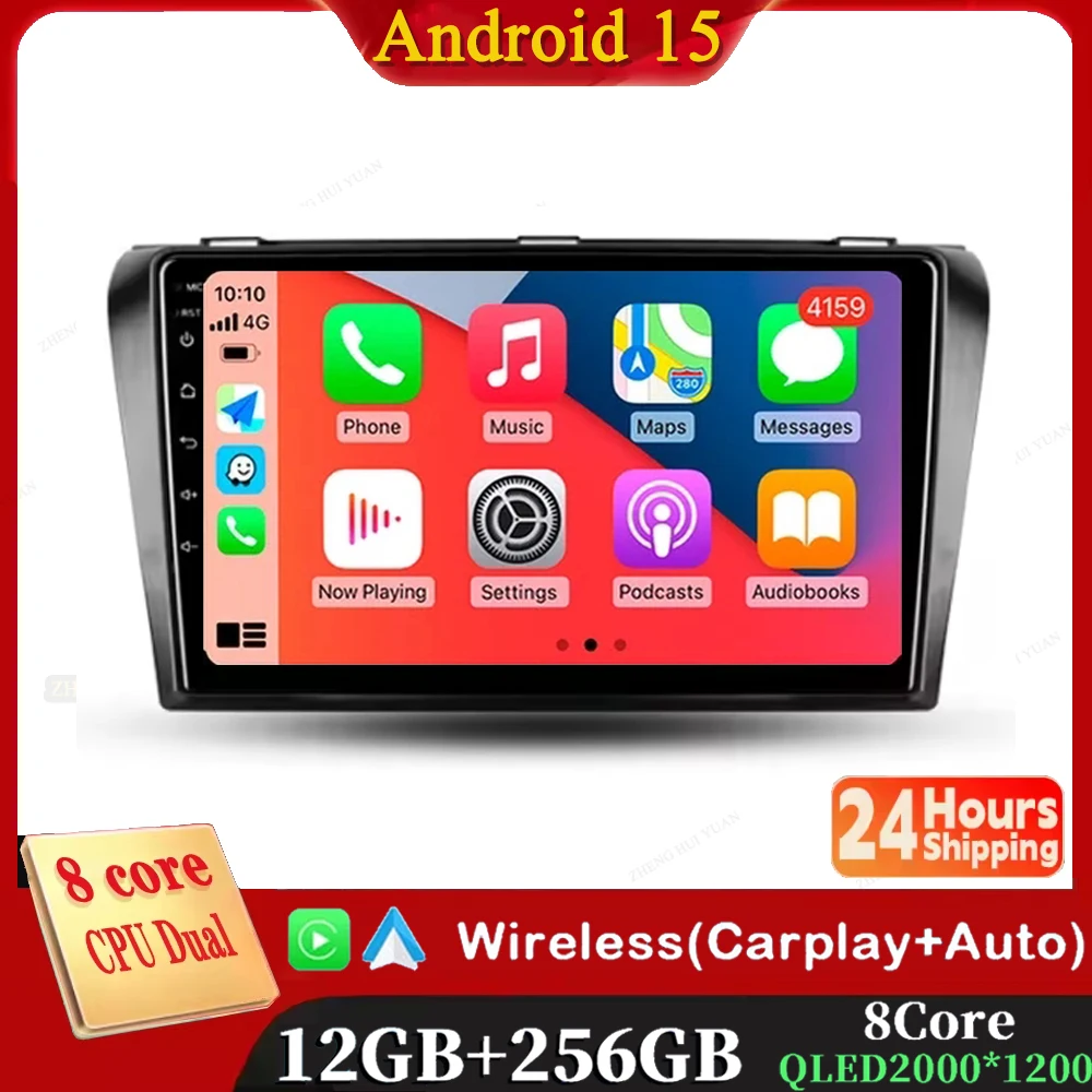 

Android 15 12+256GB CarPlay Auto For Mazda 3 I For Mazda3 BK 2003 - 2009 Car Radio Multimedia Video Player GPS stereo Head Unit