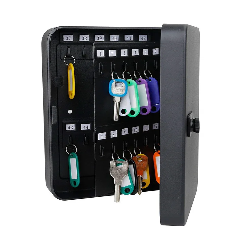 48 Position Key Cabinet with Combination Lock Resettable Black Digital Security Storage Box Steel Key Organizer with  Hooks