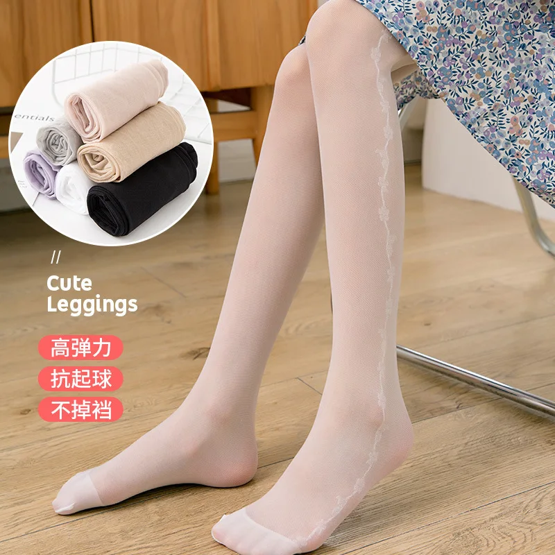 Summer Ultra-thin Girls Pantyhose Transparent Ballet Dance Children Stockings Kids Leggings Side Flower Girl Tights