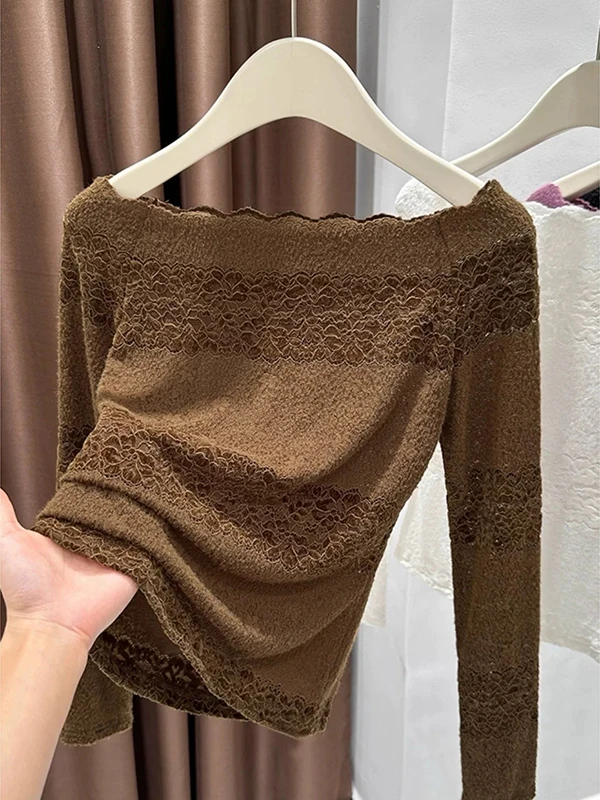 Ladies Lace Base Shirt Long Sleeve One-Shoulder Inner Wear Fashionable Spring Autumn Winter New Style European Goods