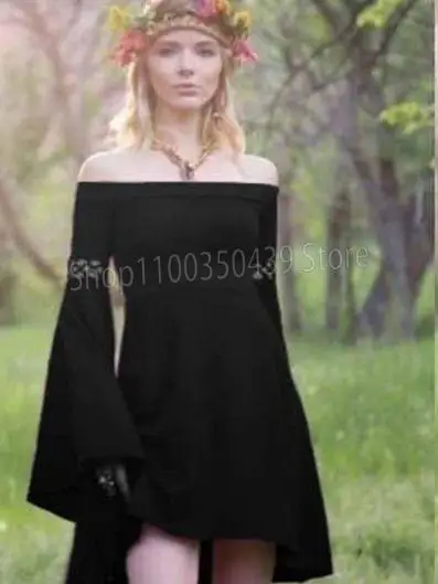 Adult Female Medieval Elf Victorian Costume Princess Robe Dress Sexy One Line Neck Strap Waist Corset Dress